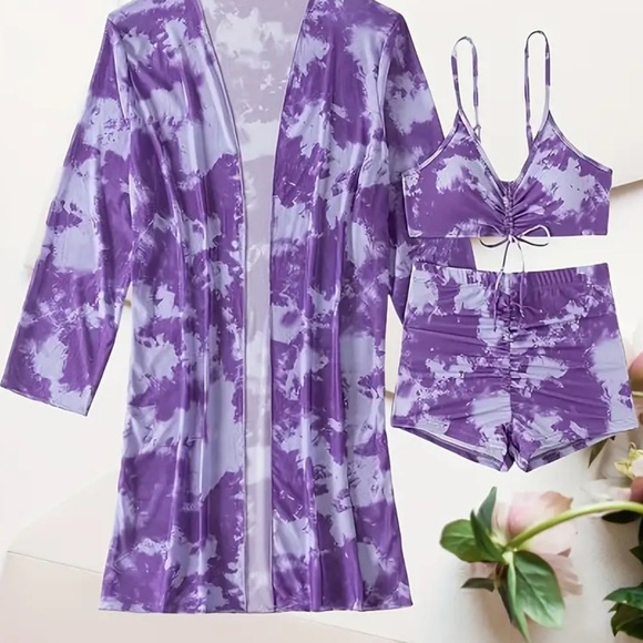 Vibrant Purple Tie-Dye Bikini Set with Cover-Up 3 piece set NEW XL - Picture 5 of 5